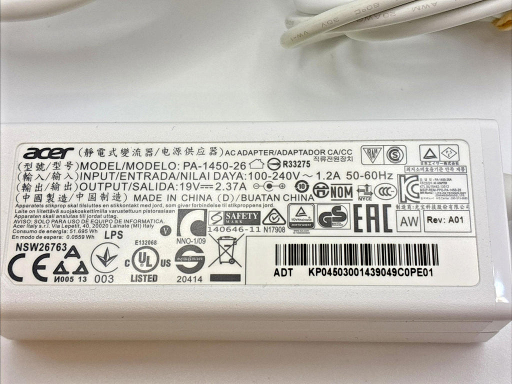 Acer White AC Adapter Model PA-1450-26 Laptop Power Supply Complete Tested